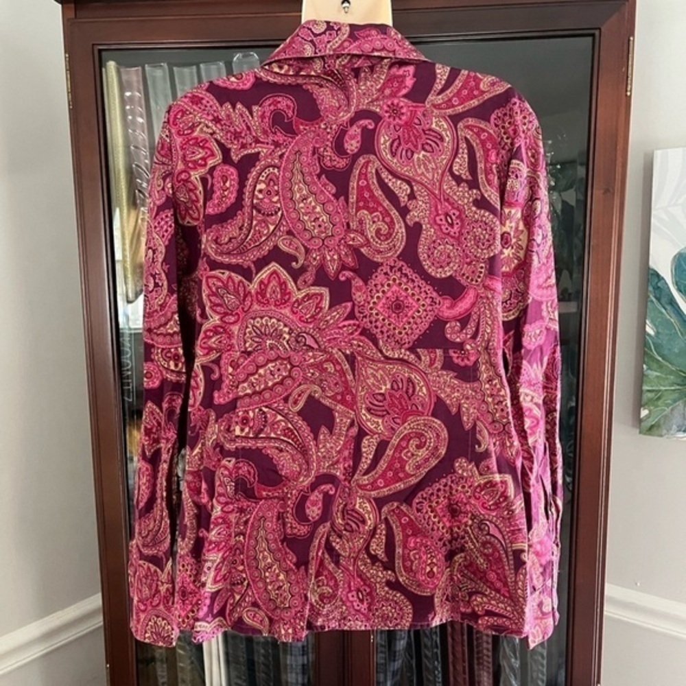 Jones New York Signature Woman Button Down Blouse 2X Pink Paisley Pattern Shirt - Picture 8 of 15